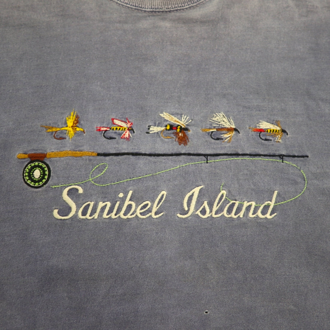 FRUIT OF THE LOOM 90年代 USA製 Tシャツ XL ブルー フィッシング Sanibel Island 刺繍