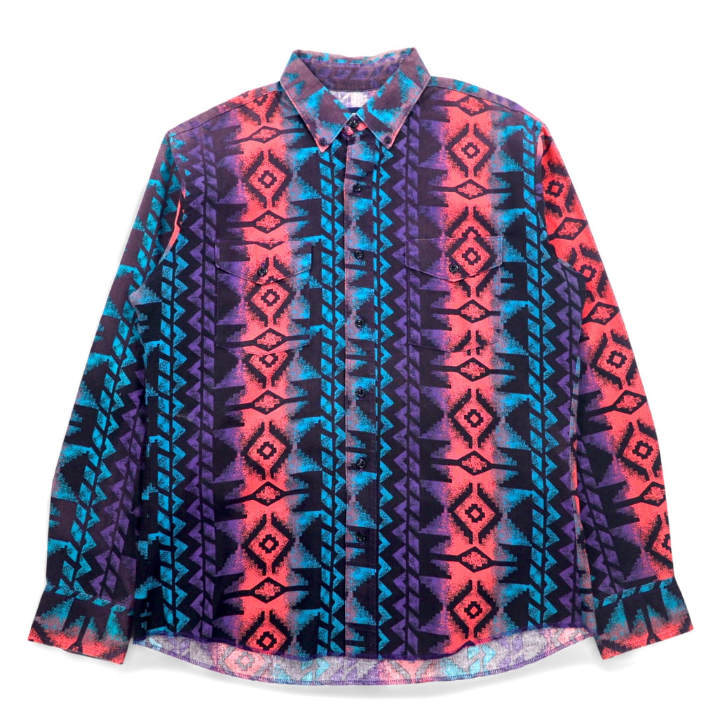 WRANGLER 90年代 ネイティブ柄 ボタンダウンシャツ XL ブラック パープル コットン