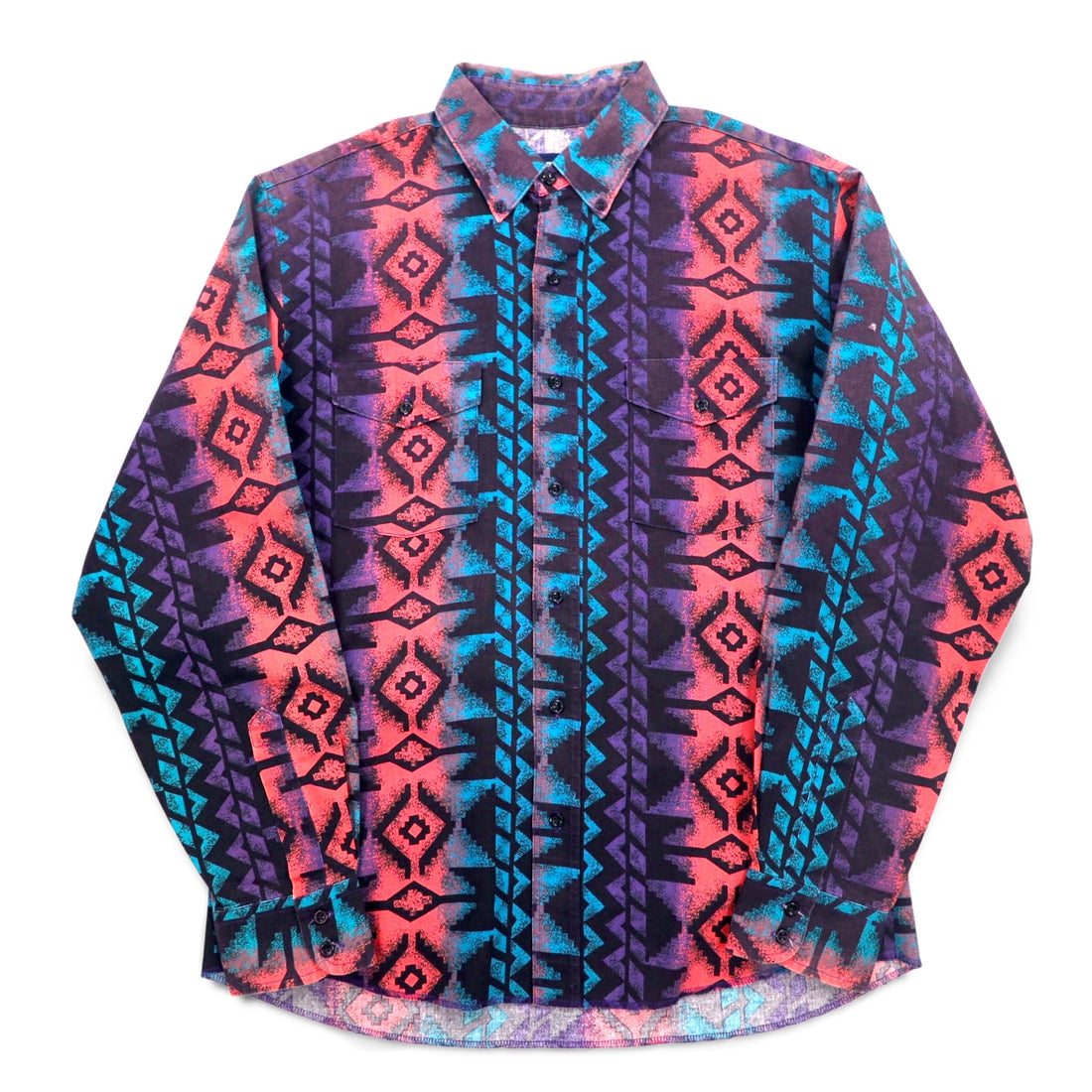 WRANGLER 90年代 ネイティブ柄 ボタンダウンシャツ XL ブラック パープル コットン