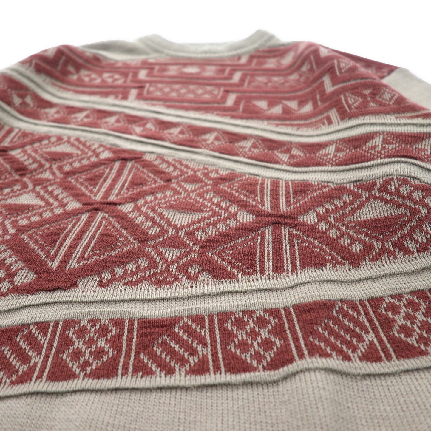 Vintage Patterned Sweater イタリア製 モックネック ニット セーター 52 カーキ  総柄 ウール 幾何学柄