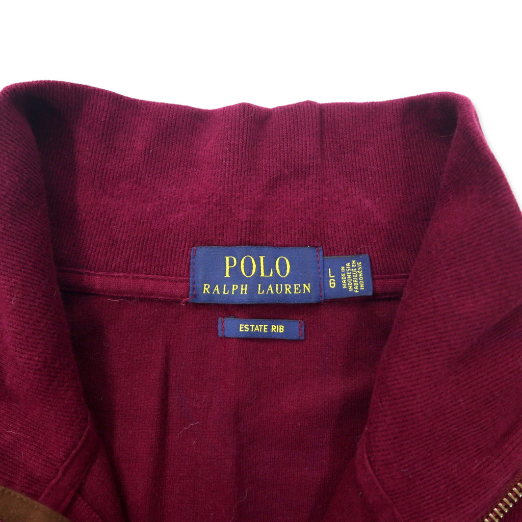 POLO RALPH LAUREN Half-Zip Sweatshirt L Purple Cotton ESTATE RIB Small Pony Embroidery Big Size
