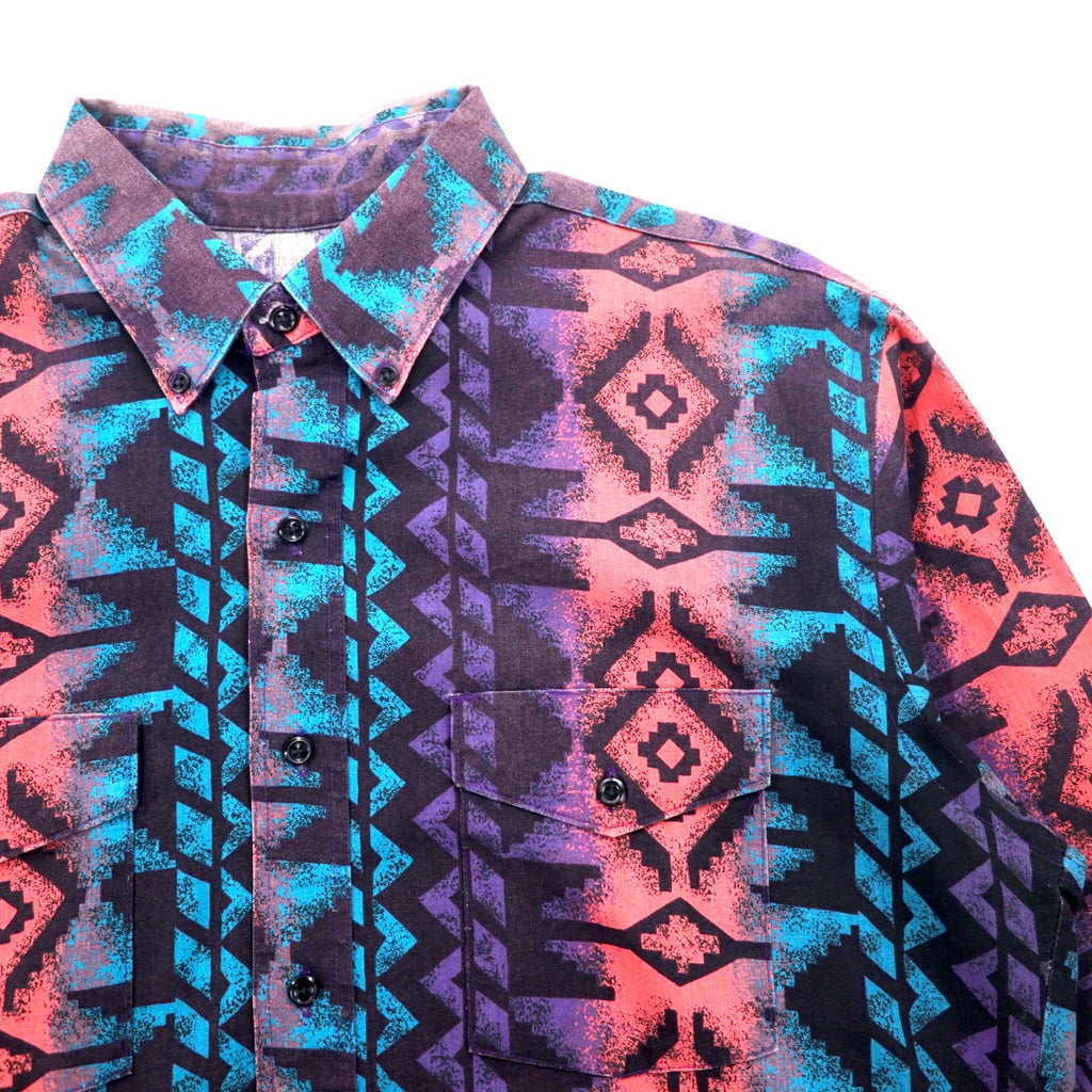 WRANGLER 90年代 ネイティブ柄 ボタンダウンシャツ XL ブラック パープル コットン