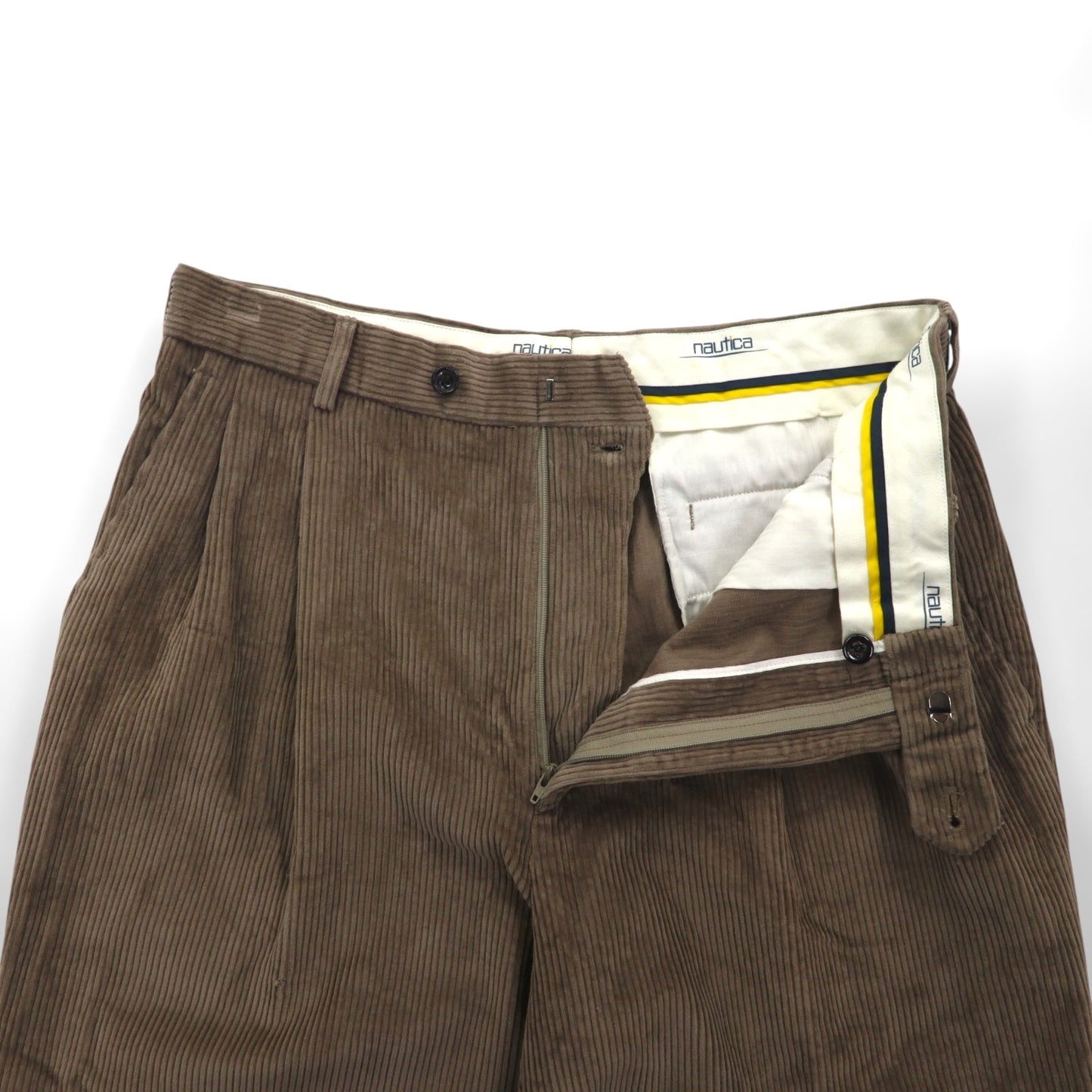 NAUTICA 90年代 2タック ワイド コーデュロイ チノパンツ L ブラウン コットン プリーツ