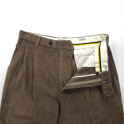 NAUTICA 90年代 2タック ワイド コーデュロイ チノパンツ L ブラウン コットン プリーツ