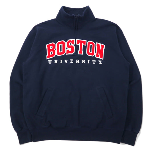 Champion ECO カレッジ 刺繍 ハーフジップ スウェット L ネイビー コットン BOSTON UNIVERSITY ホンジュラス製