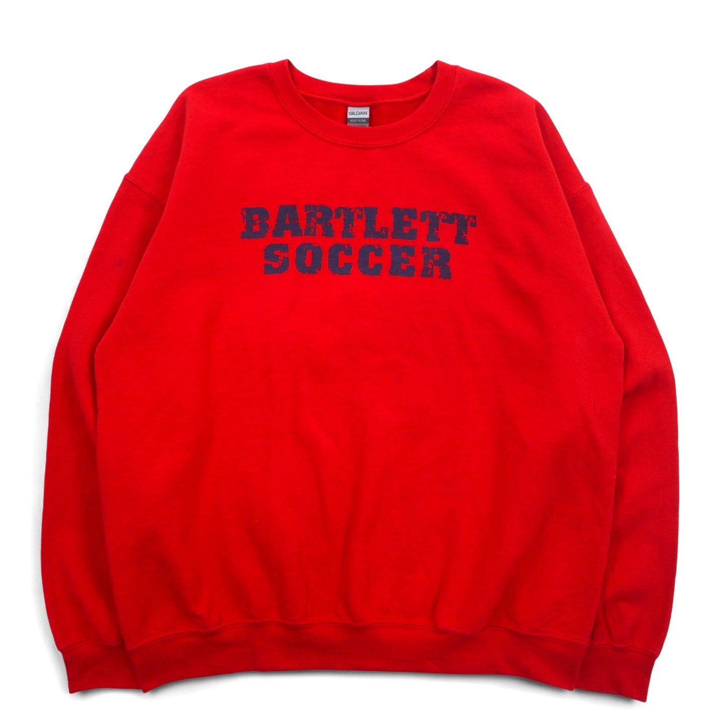 GILDAN sweatshirt L red cotton fleece lining BARTLETT SOCCER print
