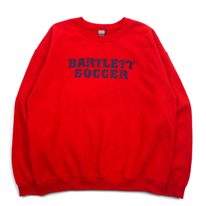 GILDAN sweatshirt L red cotton fleece lining BARTLETT SOCCER print