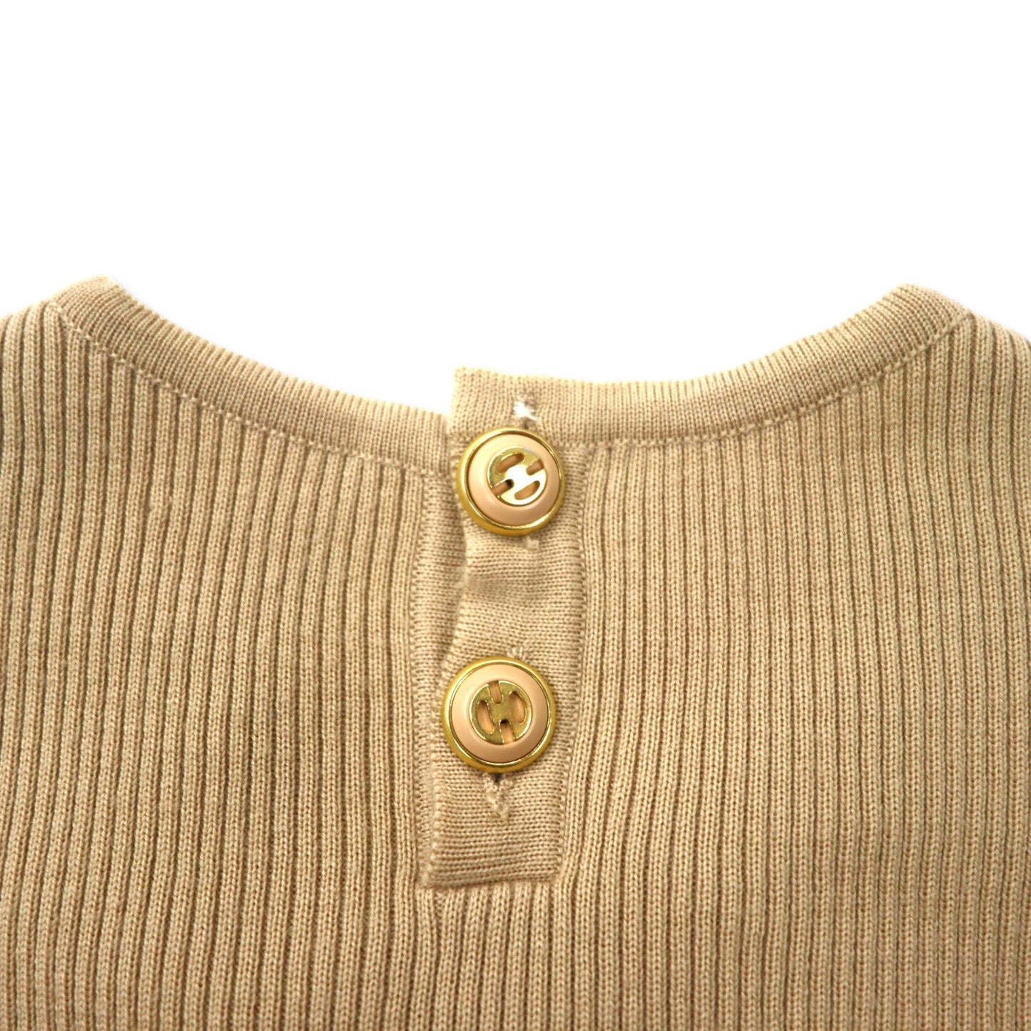 CELINE シルク切り替え ニット セーター 46 ベージュ ウール スカーフ柄 イタリア製