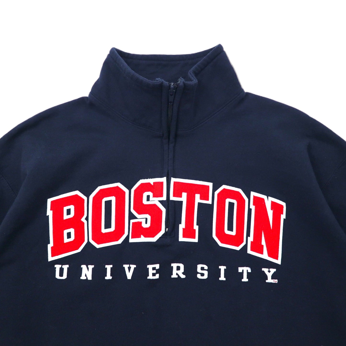 Champion ECO カレッジ 刺繍 ハーフジップ スウェット L ネイビー コットン BOSTON UNIVERSITY ホンジュラス製