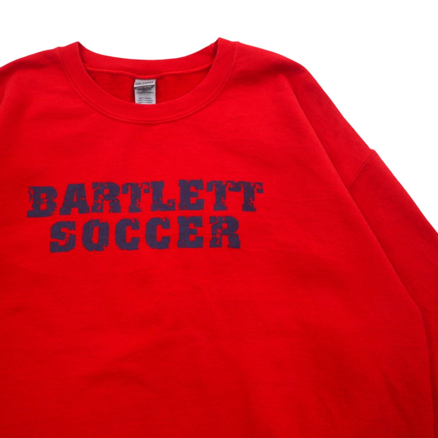 GILDAN sweatshirt L red cotton fleece lining BARTLETT SOCCER print