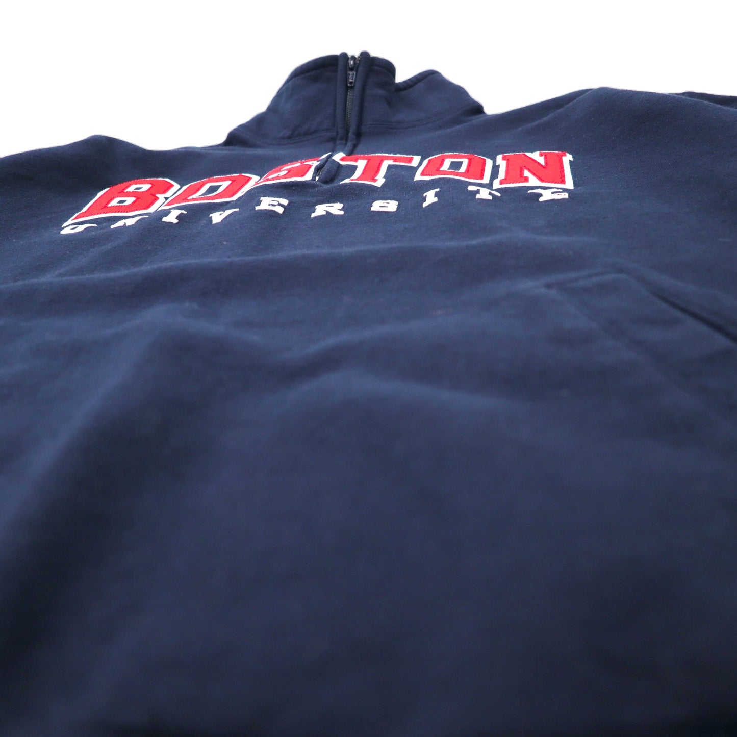 Champion ECO カレッジ 刺繍 ハーフジップ スウェット L ネイビー コットン BOSTON UNIVERSITY ホンジュラス製