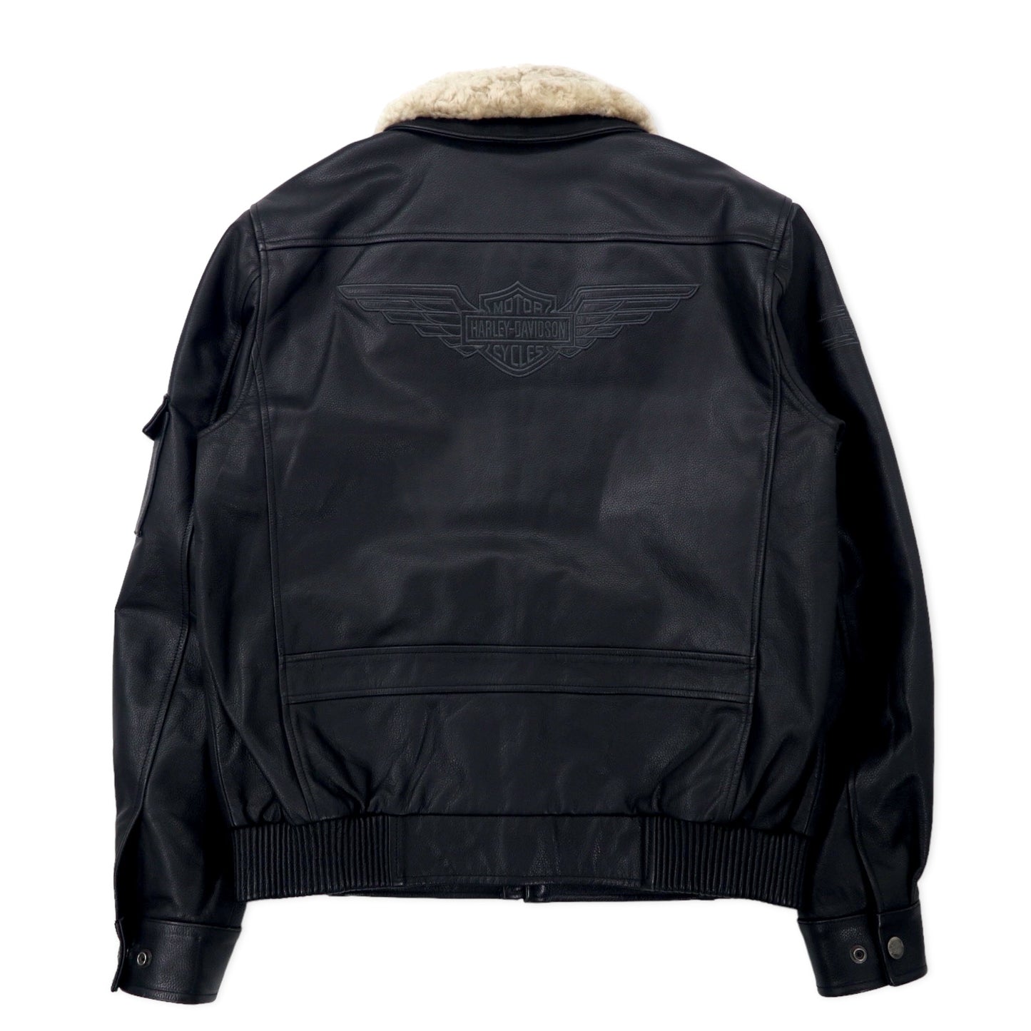 HARLEY DAVIDSON G-1 レザー フライトジャケット ライダースジャケット M ブラック シボ革 襟ボア着脱式 バックロゴ刺繍