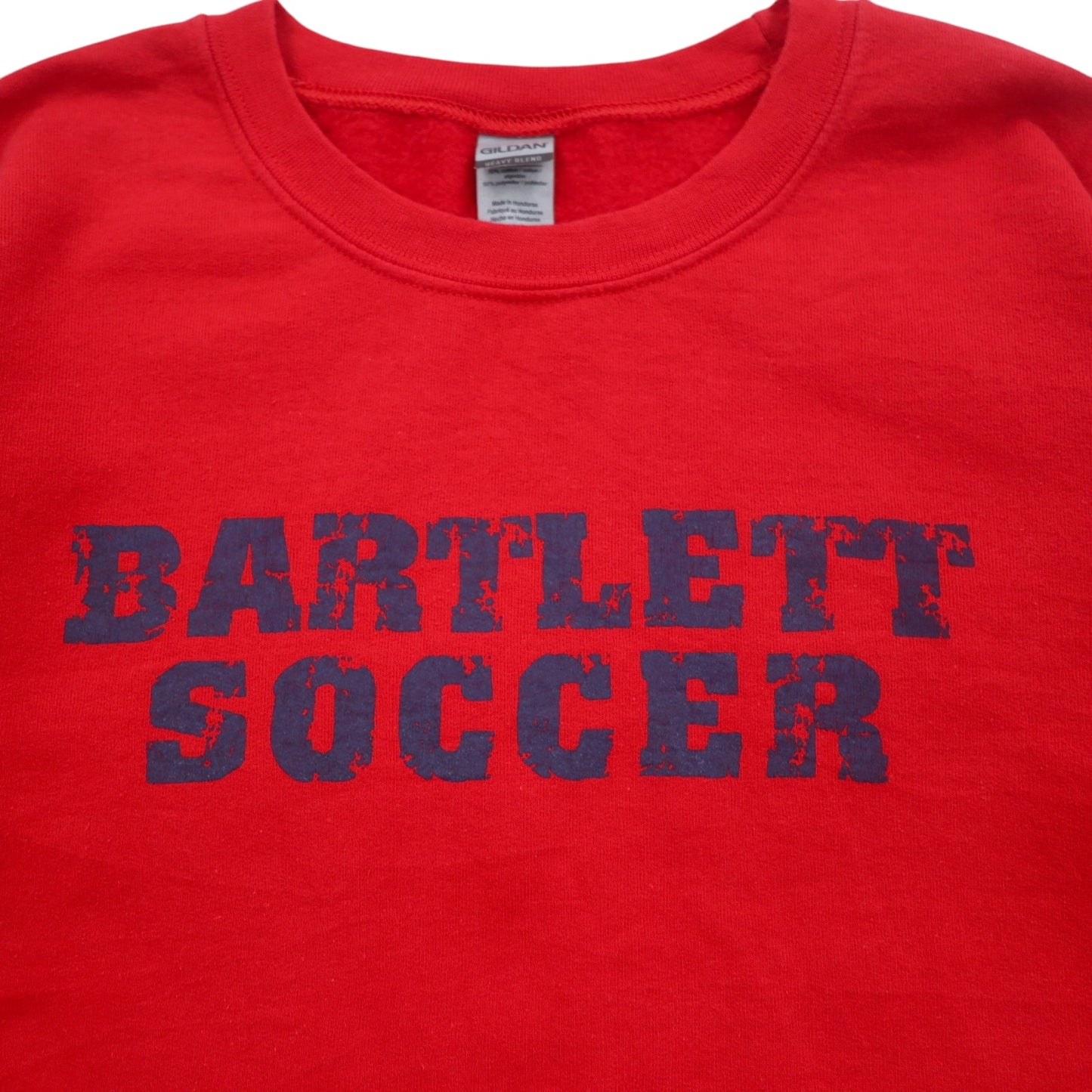 GILDAN sweatshirt L red cotton fleece lining BARTLETT SOCCER print