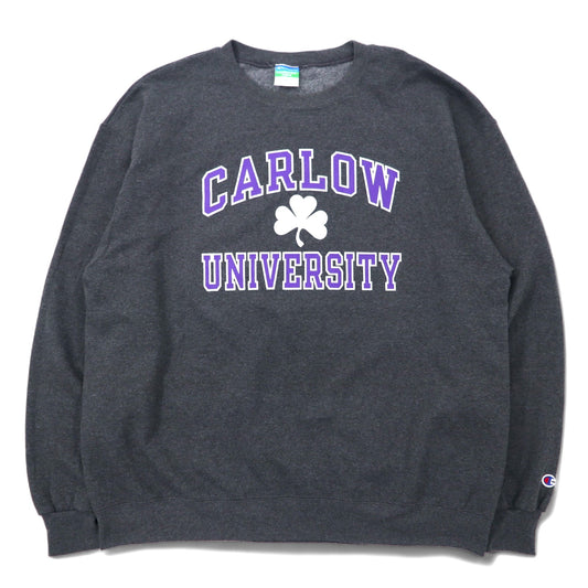 Champion ECO カレッジ プリント スウェット XL グレー コットン 裏起毛 CARLOW UNIVERSITY アーチロゴ 3段 ホンジュラス製