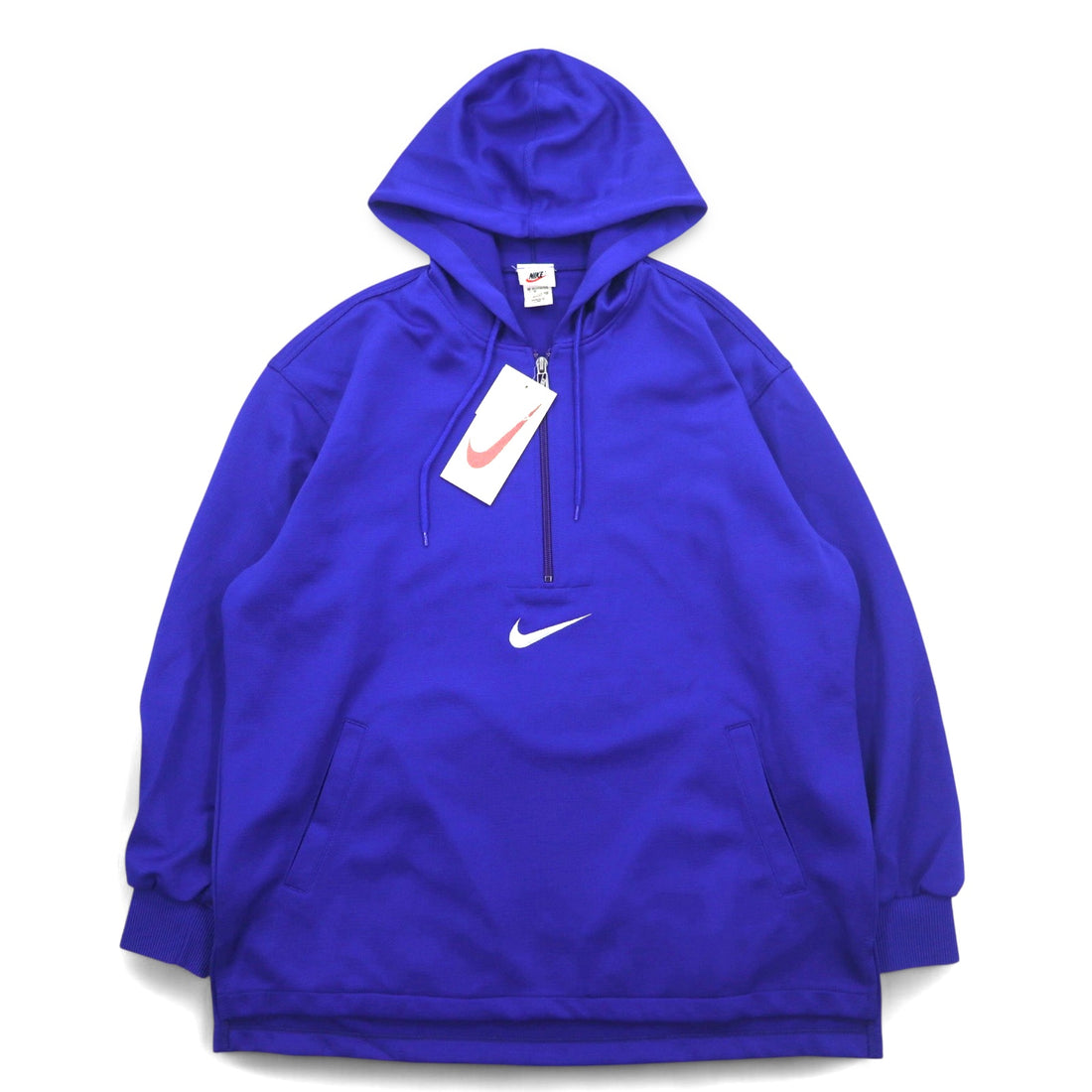 NIKE 90s Silver Tag Half Zip Track Hoodie Jersey M Blue Center Swoosh Double Sided Logo Embroidery Made in Japan Unused