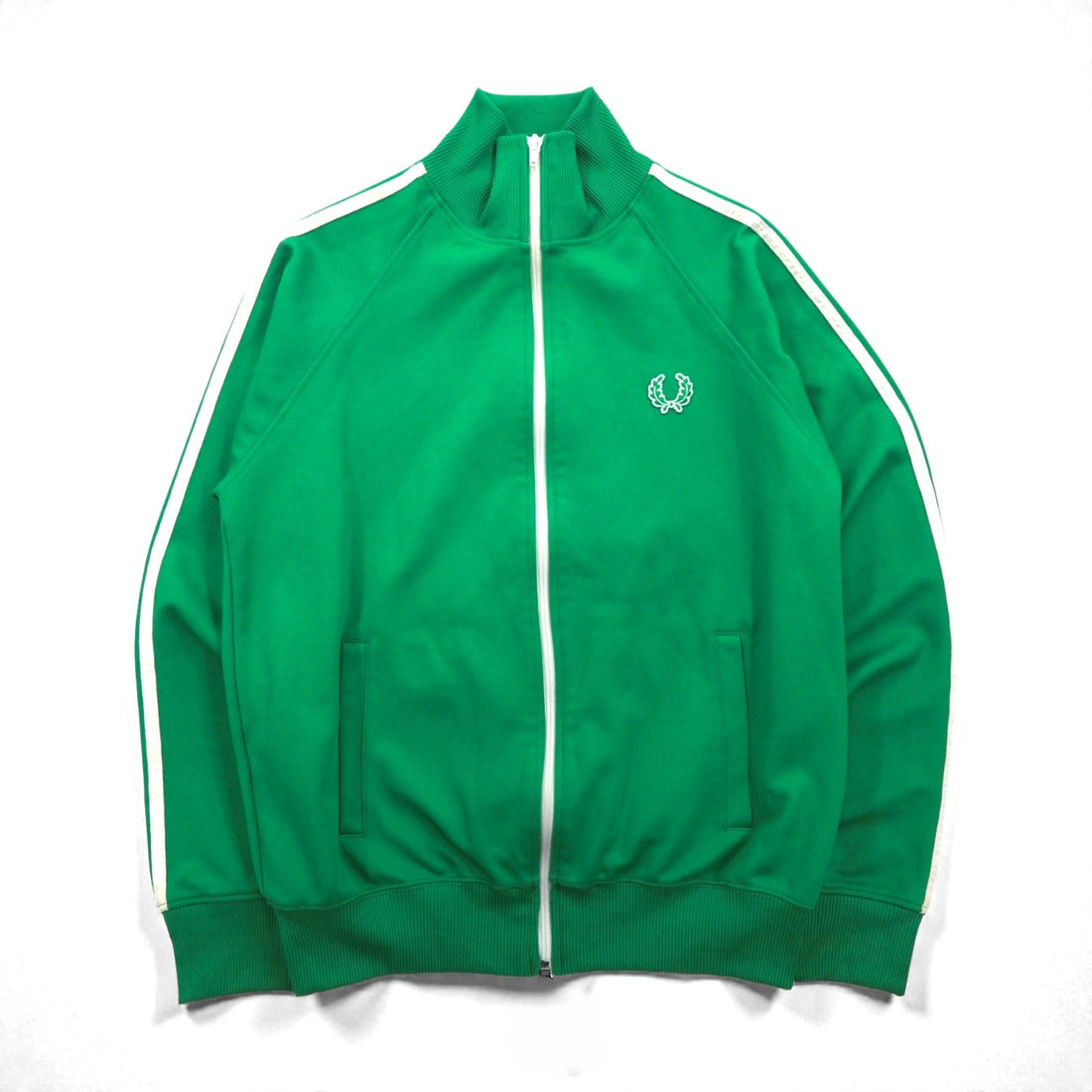 FRED PERRY 80s Stand Collar Track Jacket Jersey S Green Full Zip High Neck