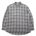 LACOSTE Big Size Button Down Shirt M Gray Windowpane Check One Point Logo