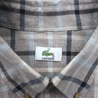 LACOSTE Big Size Button Down Shirt M Gray Windowpane Check One Point Logo