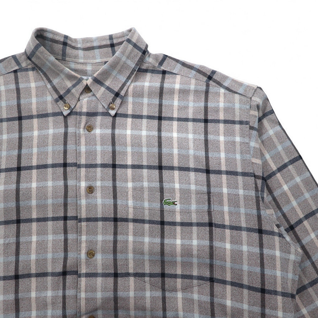 LACOSTE Big Size Button Down Shirt M Gray Windowpane Check One Point Logo