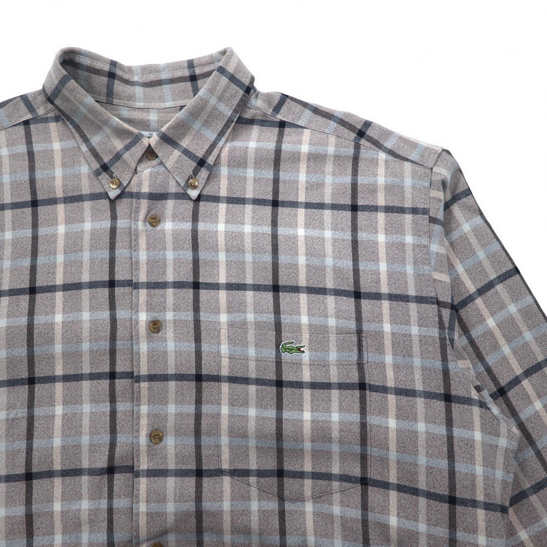 LACOSTE Big Size Button Down Shirt M Gray Windowpane Check One Point Logo