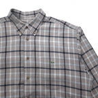 LACOSTE Big Size Button Down Shirt M Gray Windowpane Check One Point Logo