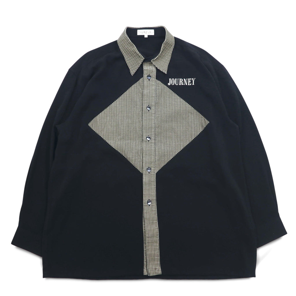 Vintage 90s Japan Made Retro Shirt punto 90s Different material switching design Poly shirt L Black Made in Japan