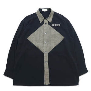 Vintage 90s Japan Made Retro Shirt punto 90年代 異素材切り替え デザイン ポリシャツ L ブラック 日本製