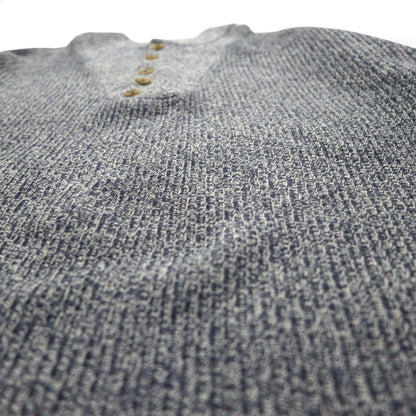 L.L.Bean 80年代 USA製 ハーフボタン リブニット セーター XL ブルー モックネック スタンドカラー