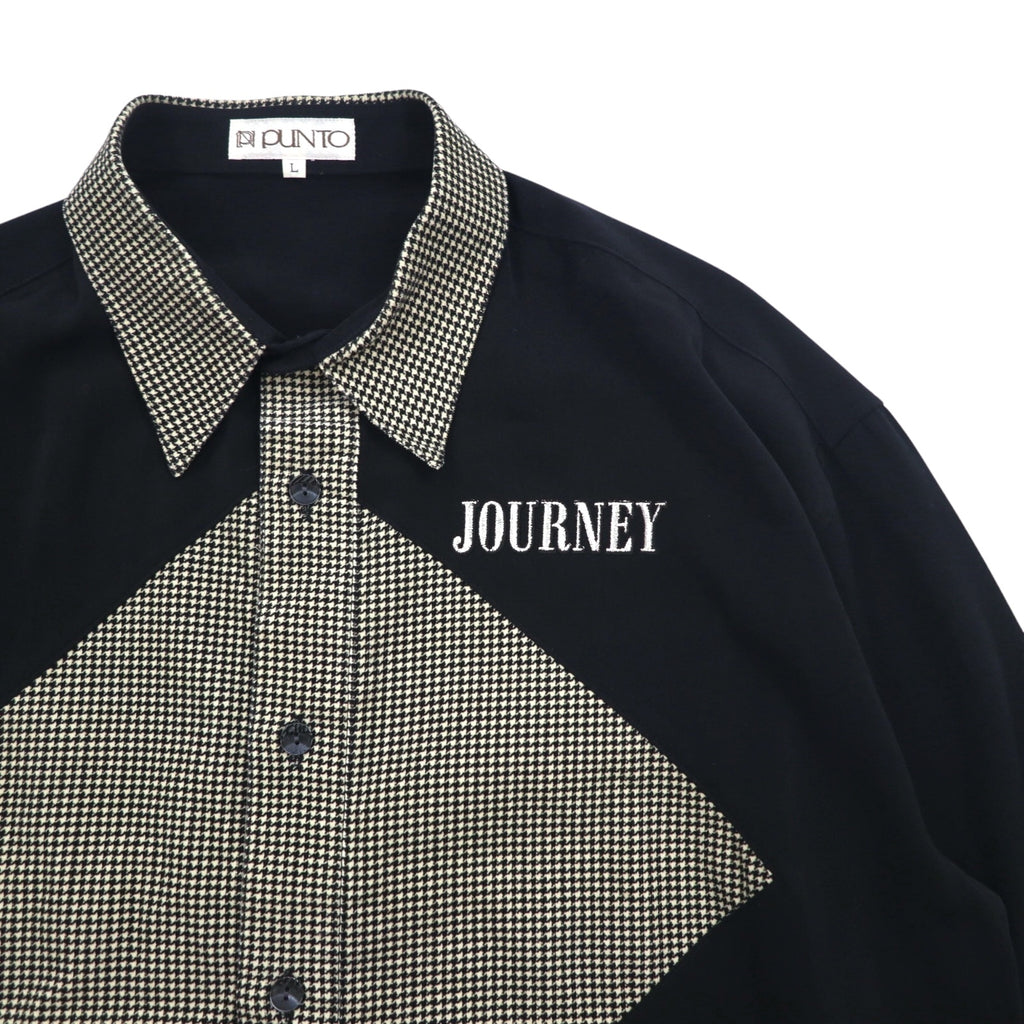 Vintage 90s Japan Made Retro Shirt punto 90s Different material switching design Poly shirt L Black Made in Japan