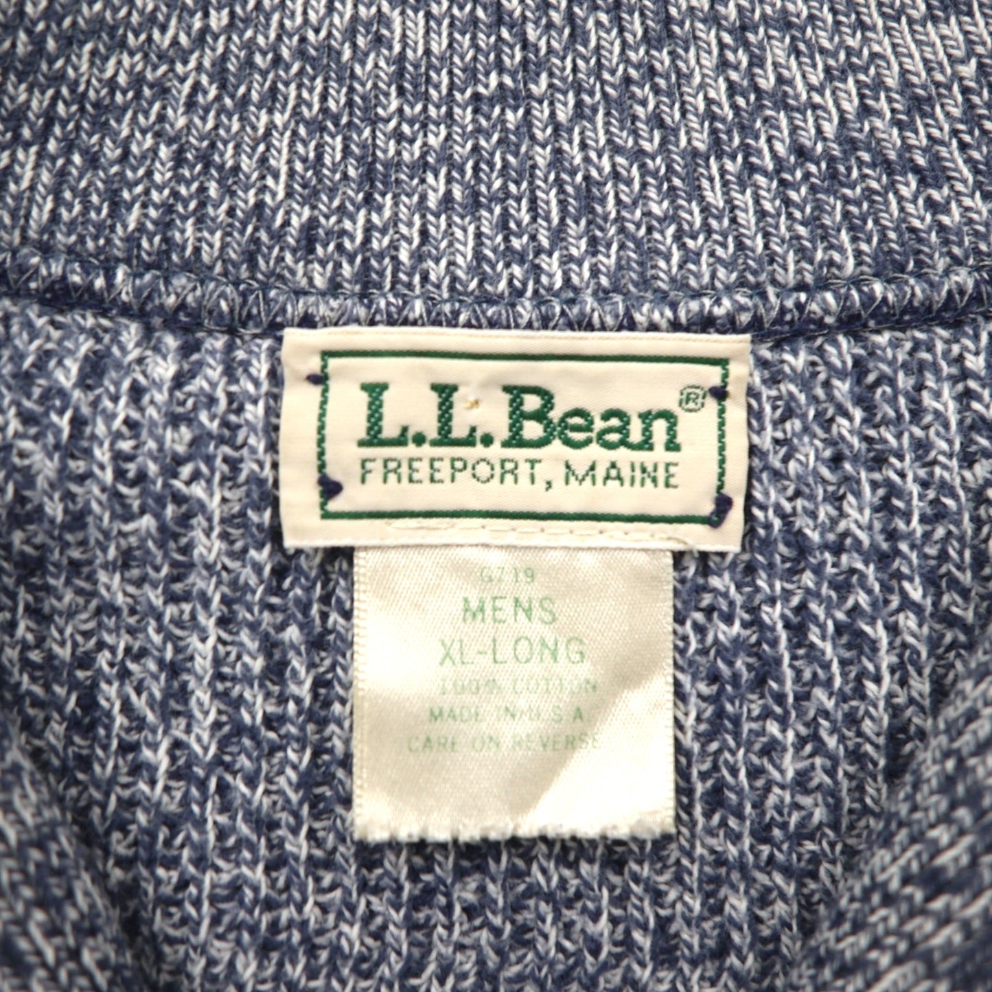 L.L.Bean 80年代 USA製 ハーフボタン リブニット セーター XL ブルー モックネック スタンドカラー