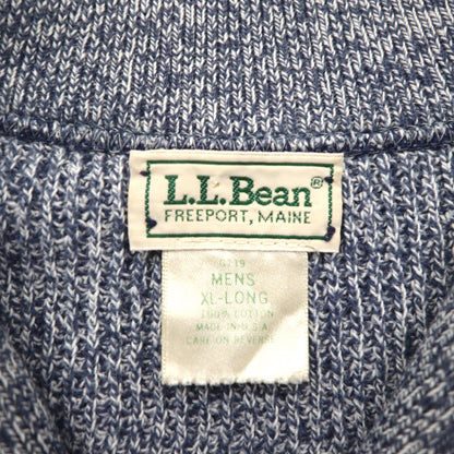 L.L.Bean 80年代 USA製 ハーフボタン リブニット セーター XL ブルー モックネック スタンドカラー