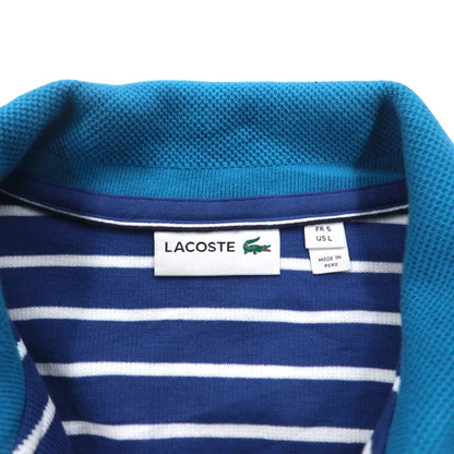 LACOSTE ハーフジップ コットンニット セーター L ネイビー ボーダー ワンポイントロゴ ペルー製