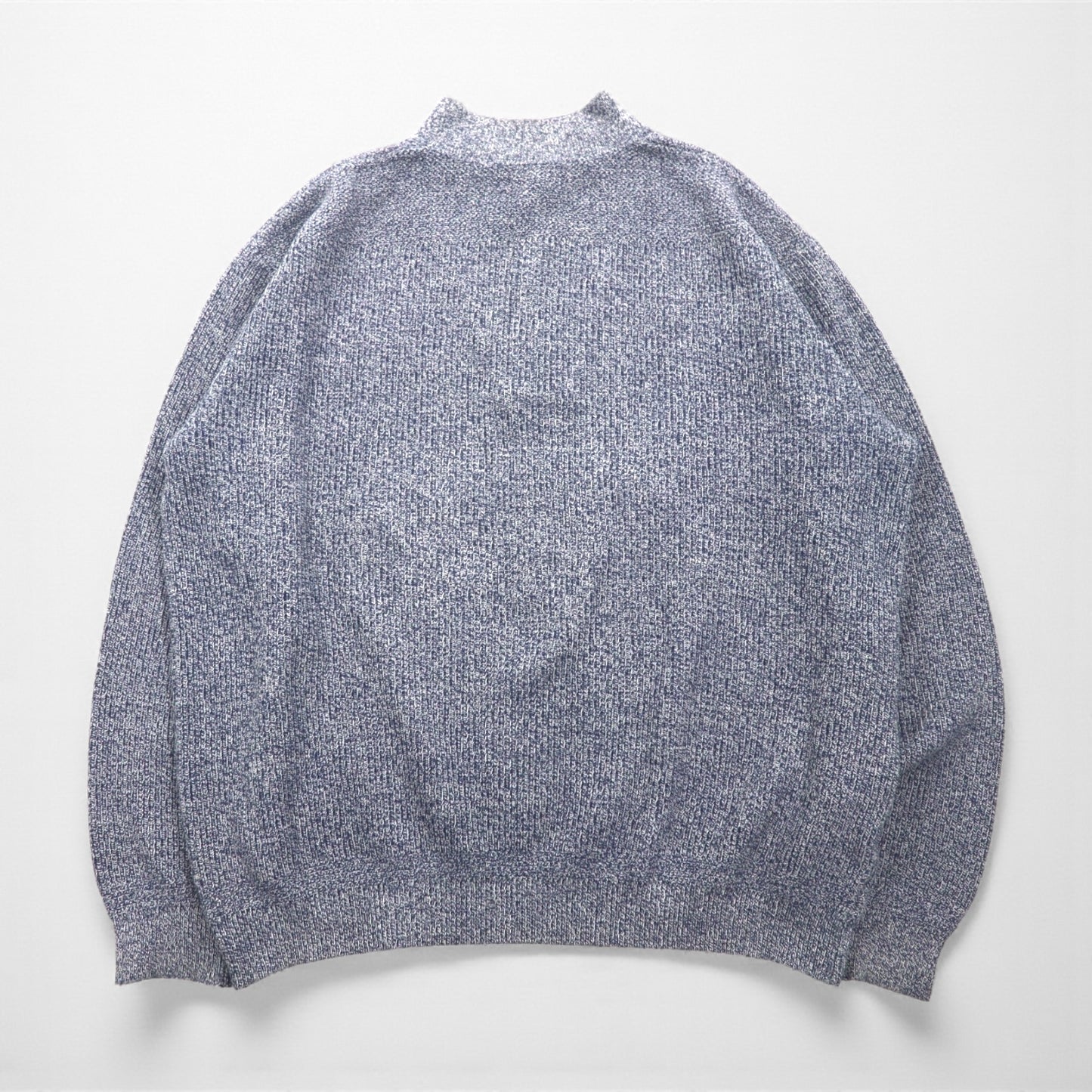 L.L.Bean 80年代 USA製 ハーフボタン リブニット セーター XL ブルー モックネック スタンドカラー