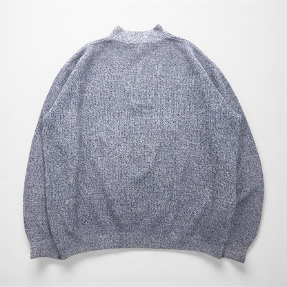 L.L.Bean 80年代 USA製 ハーフボタン リブニット セーター XL ブルー モックネック スタンドカラー