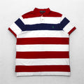 POLO RALPH LAUREN Custom Fit Striped Polo Shirt 2XL Red White Tricolor Cotton Pique Small Pony Embroidery