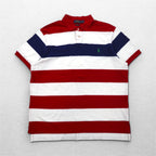 POLO RALPH LAUREN Custom Fit Striped Polo Shirt 2XL Red White Tricolor Cotton Pique Small Pony Embroidery