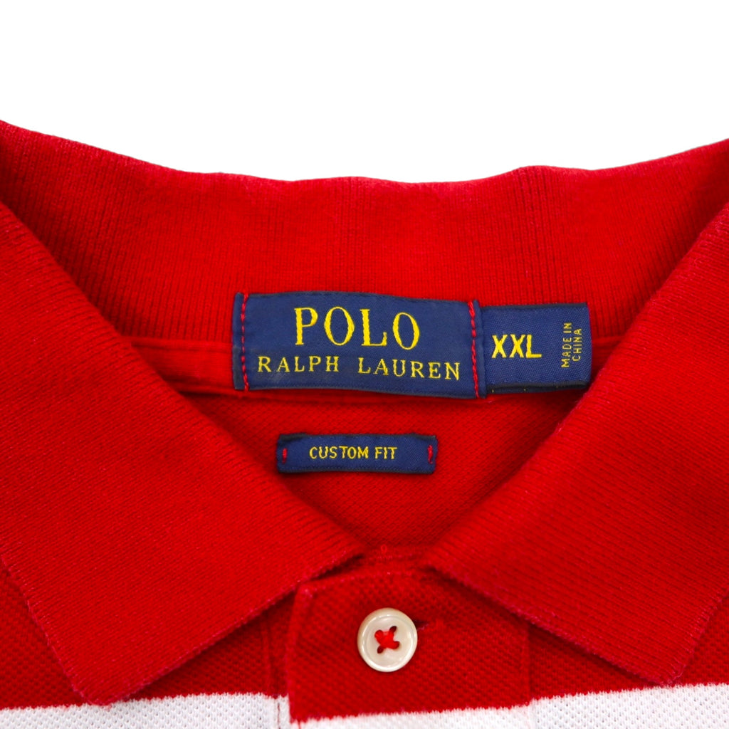 POLO RALPH LAUREN Custom Fit Striped Polo Shirt 2XL Red White Tricolor Cotton Pique Small Pony Embroidery