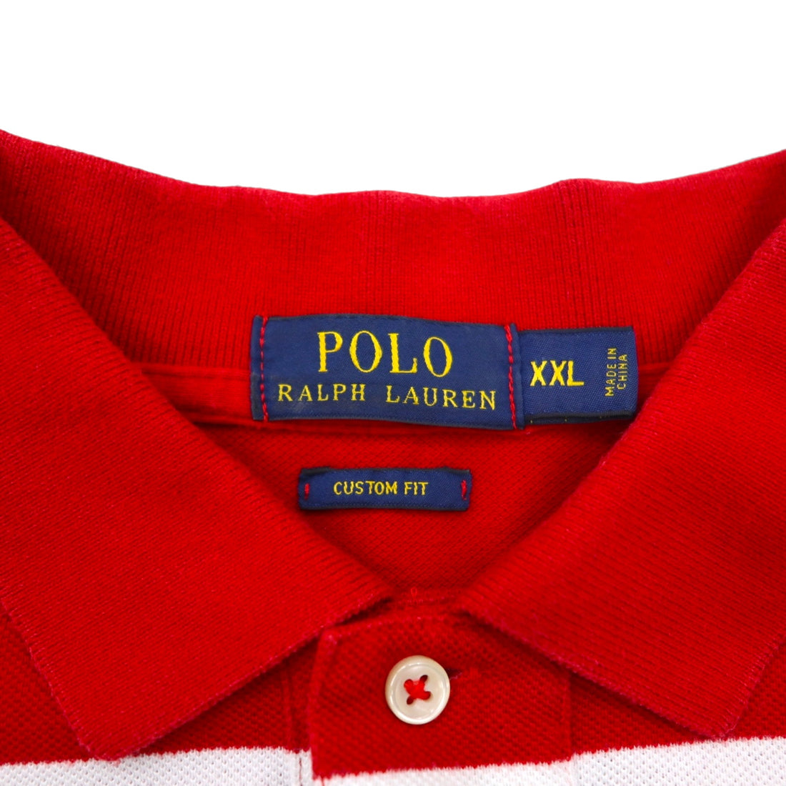 POLO RALPH LAUREN Custom Fit Striped Polo Shirt 2XL Red White Tricolor Cotton Pique Small Pony Embroidery