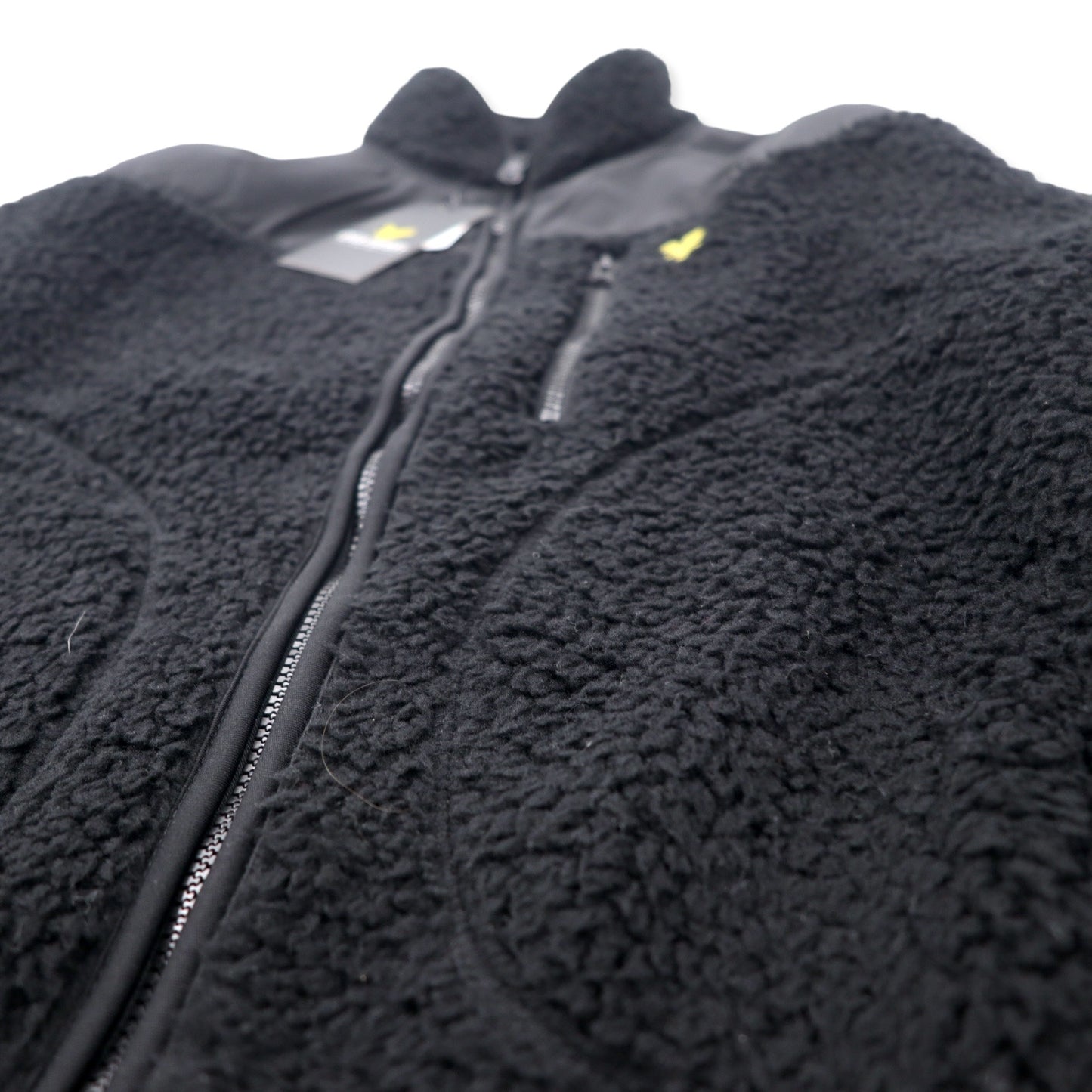 LYLE & SCOTT ナイロン切り替え ボアフリースジャケット LL ブラック ポリエステル ワンポイントロゴ 未使用品