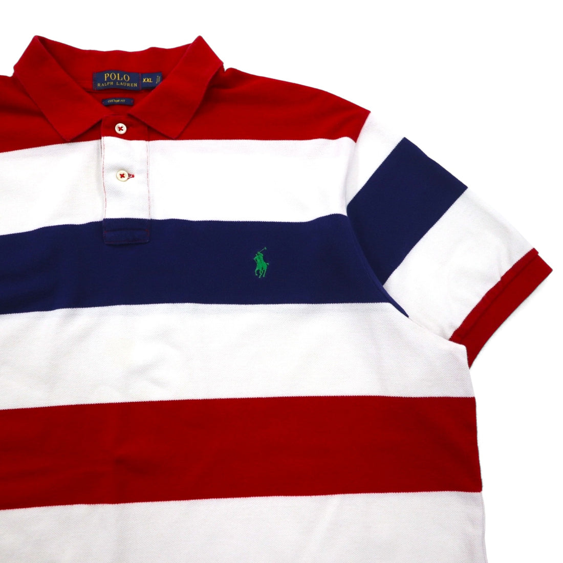 POLO RALPH LAUREN Custom Fit Striped Polo Shirt 2XL Red White Tricolor Cotton Pique Small Pony Embroidery