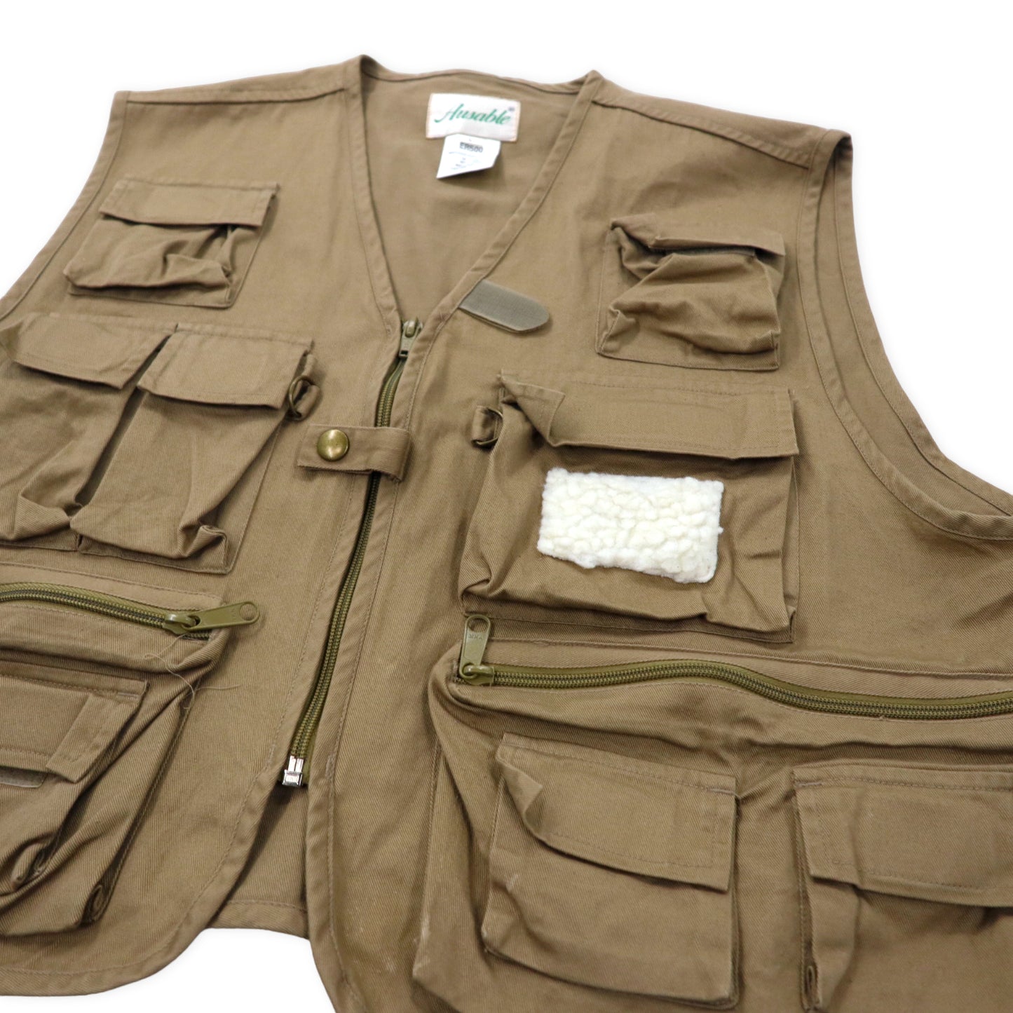 AUSABLE Fishing Vest L Beige Cotton Multi Pocket Fly Patch