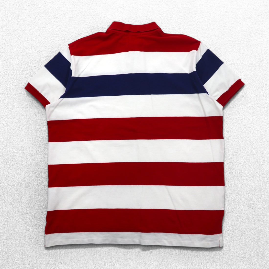POLO RALPH LAUREN Custom Fit Striped Polo Shirt 2XL Red White Tricolor Cotton Pique Small Pony Embroidery