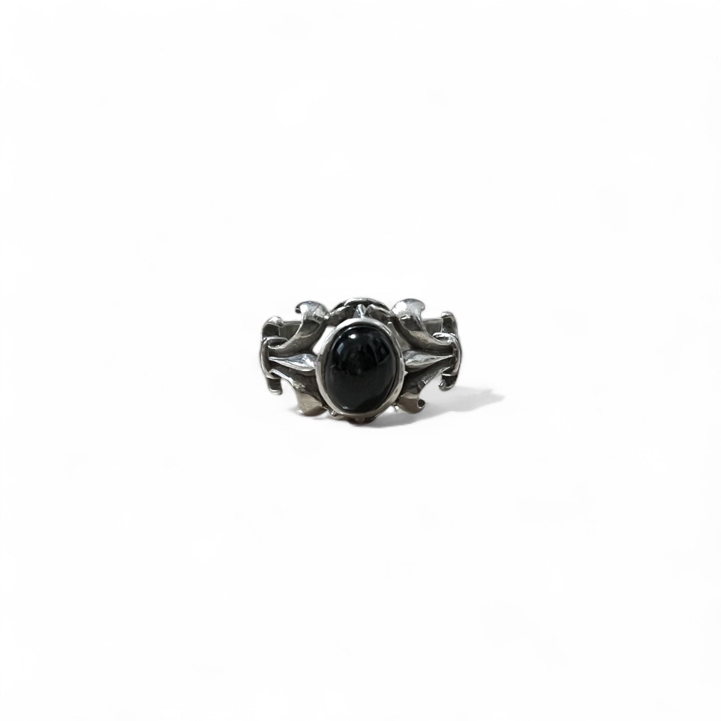 Vintage Black Onyx Silver Ring, Black Onyx Tribal Ring, Size 21, 925
