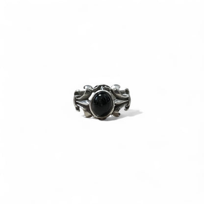 Vintage Black Onyx Silver Ring, Black Onyx Tribal Ring, Size 21, 925