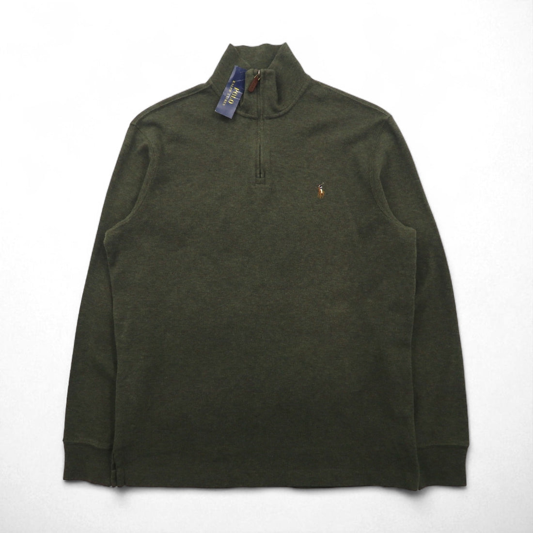 POLO RALPH LAUREN ESTATE RIB Half-Zip Sweatshirt, Size M, Khaki, Small Pony Embroidery, Unused