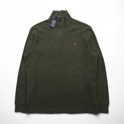 POLO RALPH LAUREN ハーフジップ スウェット ESTATE RIB トレーナー M カーキ スモールポニー 刺繍 未使用品