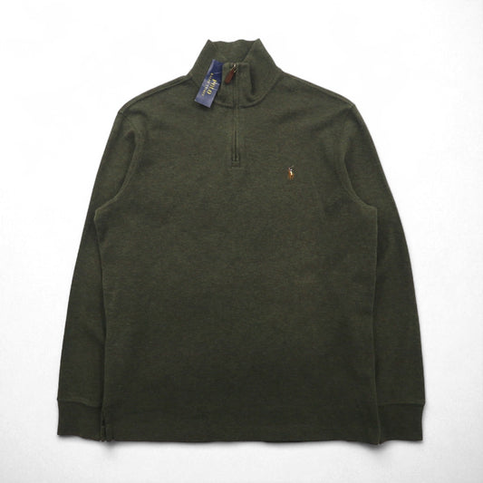 POLO RALPH LAUREN ハーフジップ スウェット ESTATE RIB トレーナー M カーキ スモールポニー 刺繍 未使用品