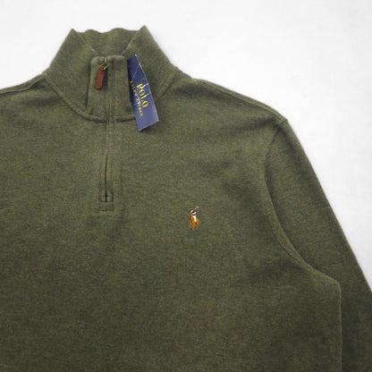 POLO RALPH LAUREN ハーフジップ スウェット ESTATE RIB トレーナー M カーキ スモールポニー 刺繍 未使用品