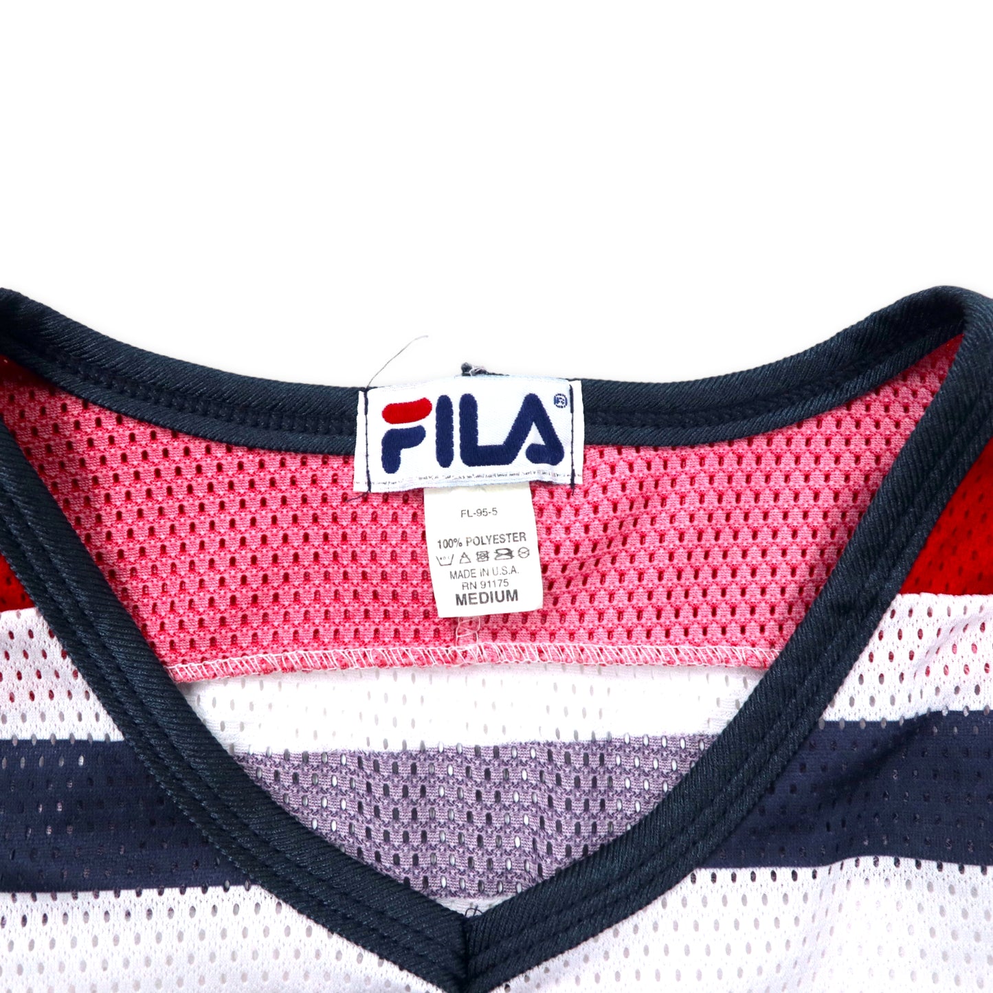 FILA USA製 90年代 メッシュ ゲームシャツ M ホワイト ポリエステル トリコカラー