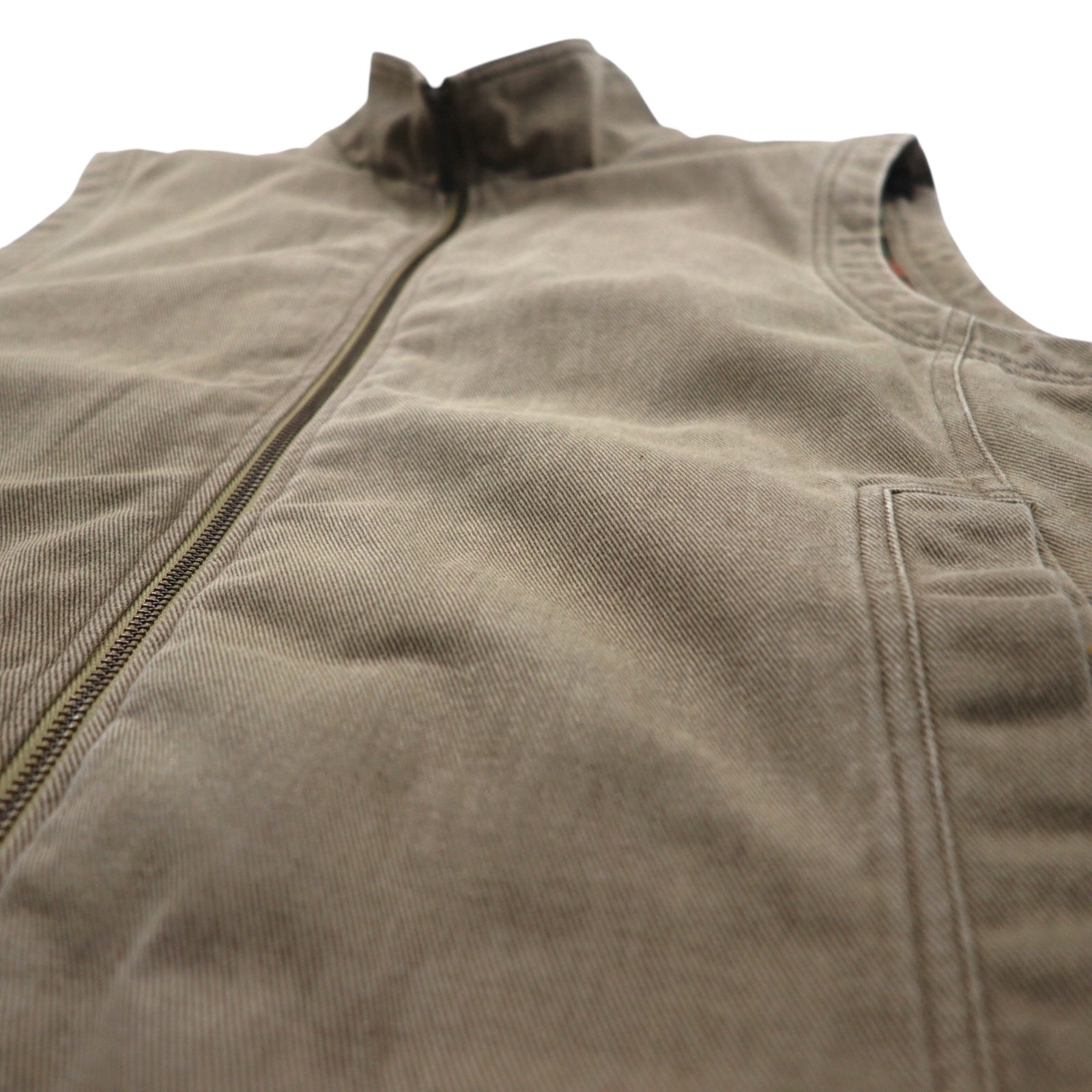 Woolrich ダック地 ベスト L ブラウン 裏地フリース チェック ジップアップ 22830